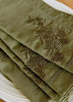 Sezane Les Tissus|La Vaisselle|Set De 4 Serviettes - Fleurs Brodées